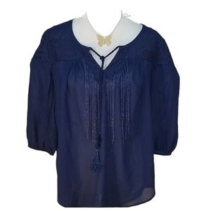 - Lucky Coco | Sheer Top | Navy Blouses | Si…